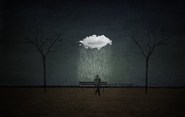 person walking with rain illustration, digital art, artwork, men, HD wallpaper