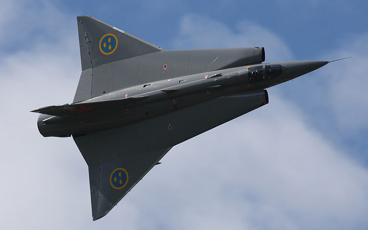gray fighter plane, Saab 35 Draken, jet fighter, military, military aircraft, HD wallpaper