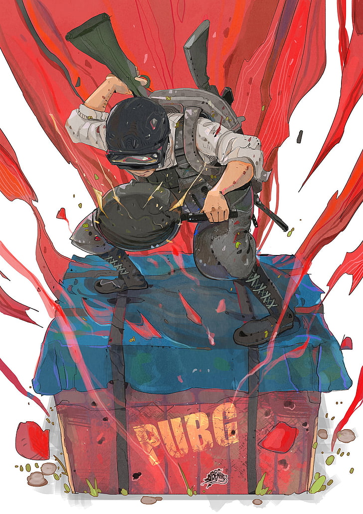 PUBG, first-person shooter, boxes, smoke, men, soldier, gun, HD wallpaper