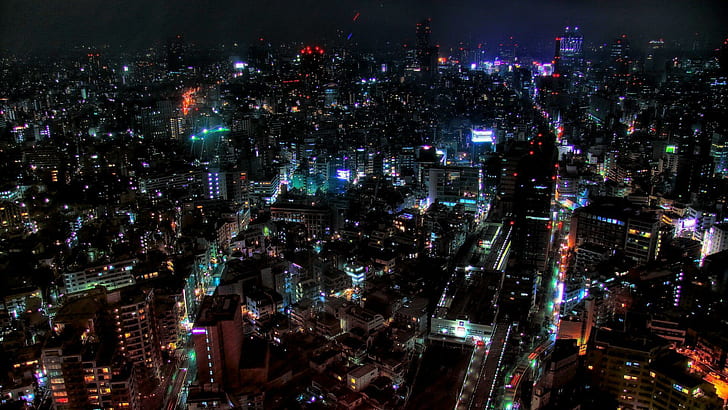 Tokyo night lights, city landscape illustration, world, 1920x1080, HD wallpaper