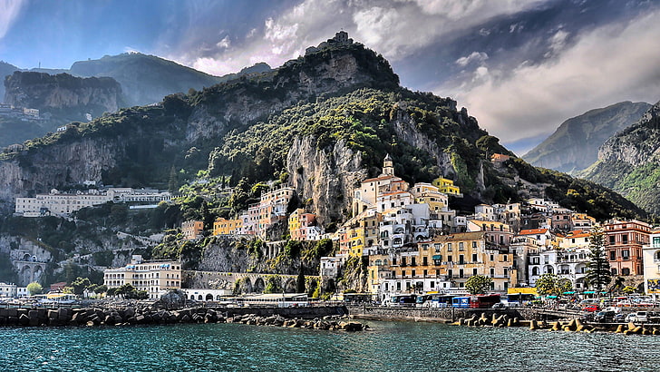 Beautiful Amalfi italy, mountain, architecture, water, building exterior
