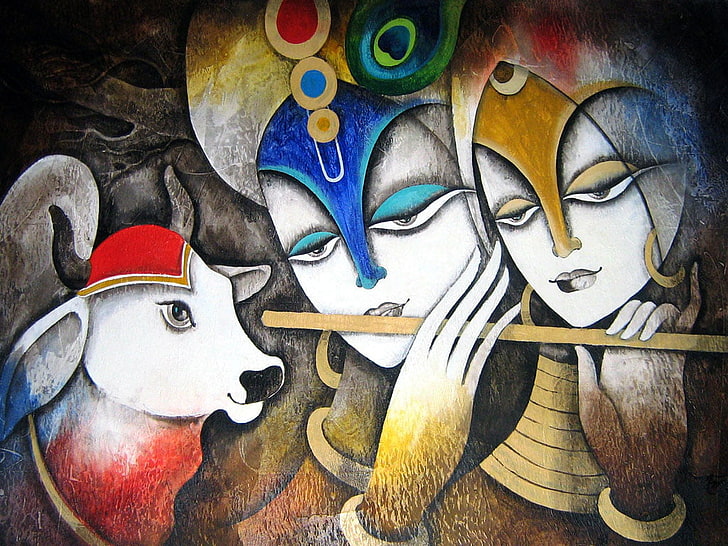HD wallpaper: Radha With Krishna Glass Painting, Krishna and Radha painting  | Wallpaper Flare