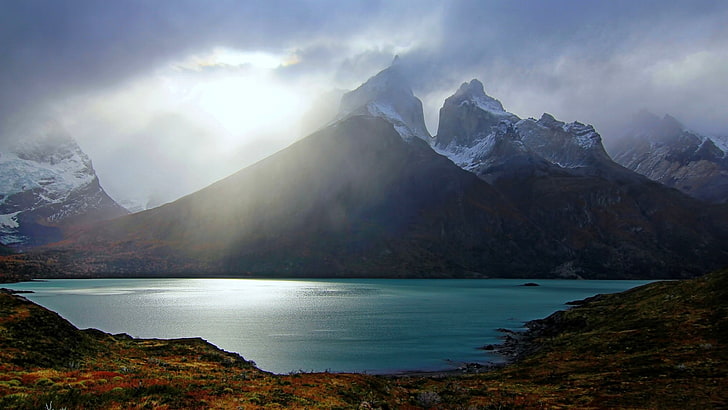 nature, landscape, mountains, lake, sunset, Chile, Torres del Paine, HD wallpaper