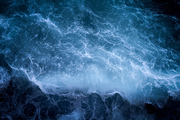 sea, foam, waves, shore, blue, water, splashes, motion, sport, HD wallpaper