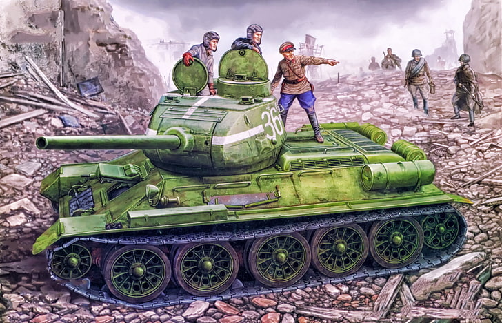 green battle tank wallpaper, war, art, painting, ww2, russian tank, HD wallpaper