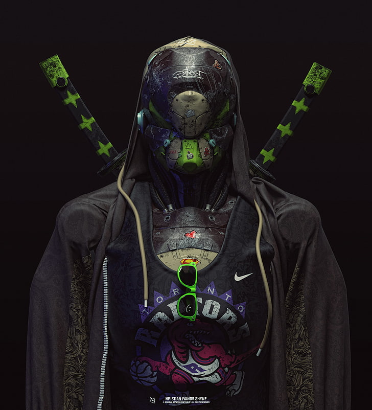 digital art, robot, futuristic, sweatshirts, hoods, black background, HD wallpaper