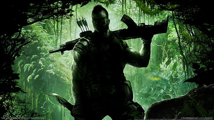 Turok Game, silhouette of man holding gun illustration, HD wallpaper