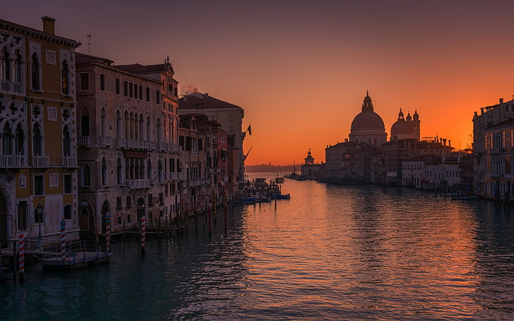 brown concrete buildings, landscape, Venice, Italy, canal, sea