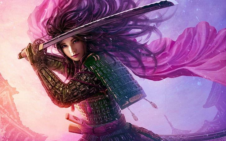 Asian warrior woman, ninja female warrior, fantasy, 1920x1200, HD wallpaper