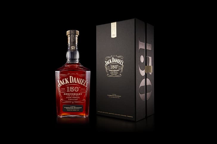 box, whiskey, whisky, Bourbon, Jack Daniels, Whiskey Jack Daniel's 150th Anniversary, HD wallpaper