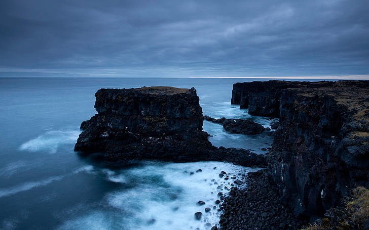 Coast Ocean Rocks Stones HD, black rock cliff, nature, HD wallpaper