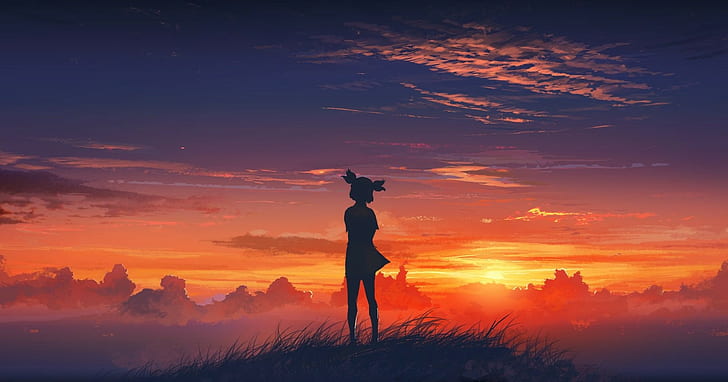 Everlasting Summer, Lena (character), anime girls, sunset, HD wallpaper