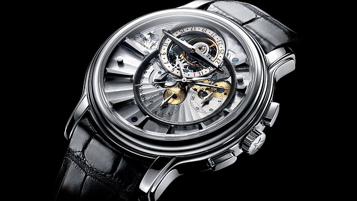 watch, luxury watches, Zenith, time, black background, clock, HD wallpaper