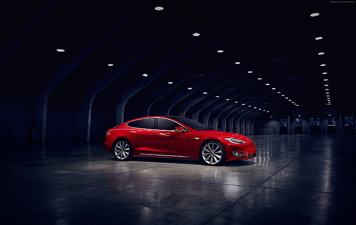 red, Tesla Model S P90D, electric cars, Elon Musk, HD wallpaper