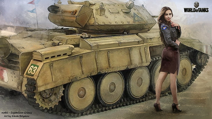 brown military tank, girl, tanks, WoT, World of Tanks, Wargaming.Net HD wallpaper