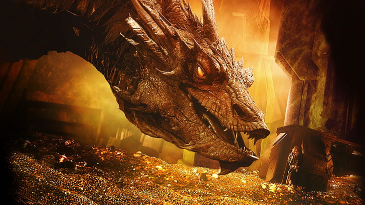 Dragin in The Hobbit: The Desolation of Smaug, gold, the dragon, HD wallpaper