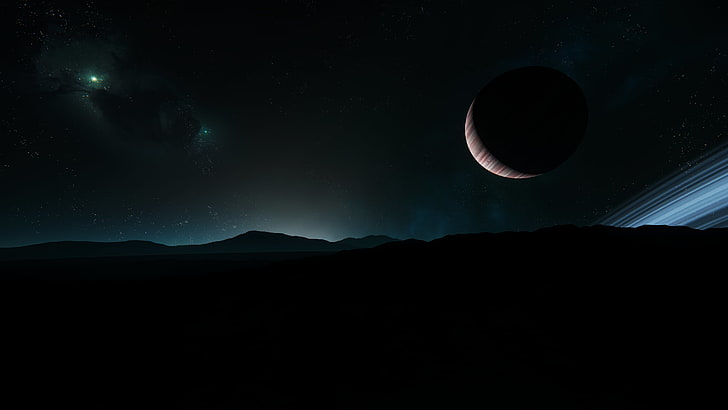 brown planet, Star Citizen, video games, space, night, mountain