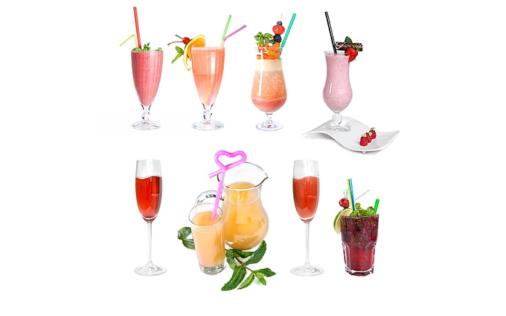 drink, cocktails, drinking glass, white background, studio shot, HD wallpaper