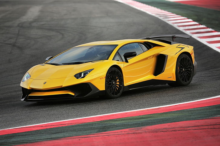 track, Lamborghini, yellow, racing, Aventador, Superveloce, HD wallpaper