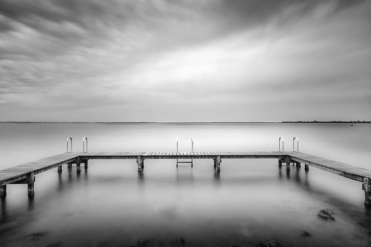 grayscale photo of sea dock, zeeland, zeeland, Explored, Ouddorp, HD wallpaper