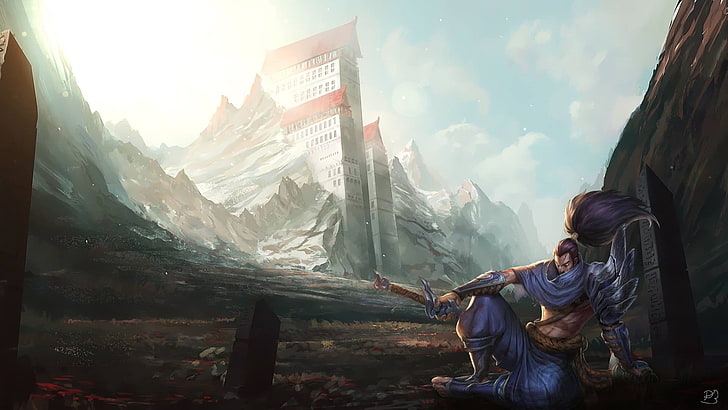 man holding sword wallpaper, Yasuo, League of Legends, video games
