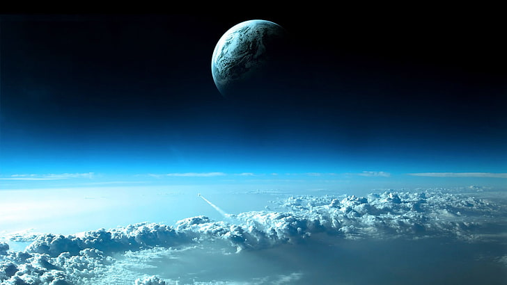 moon and clouds photo, science fiction, futuristic, space, planet, HD wallpaper