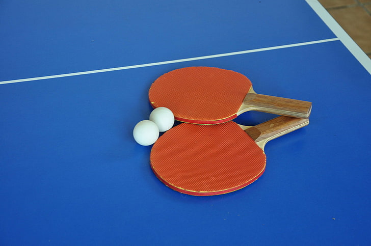 game, match, ping pong, racket, table tennis, sport, blue, ball, HD wallpaper