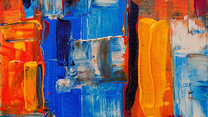 blue, painting, yellow, modern art, acrylic paint, artwork, HD wallpaper