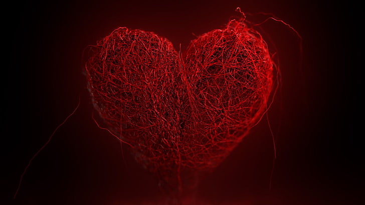 heart, Valentine, vector art, yarn, heart shape, love, red, HD wallpaper