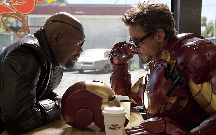 Iron Man Robert Downey Jr Samuel L Jackson Nick Fury Marvel HD, iron man and nick furry, HD wallpaper