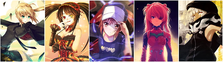 female anime character wallpaper, Misaka anime, anime girls, multiple display