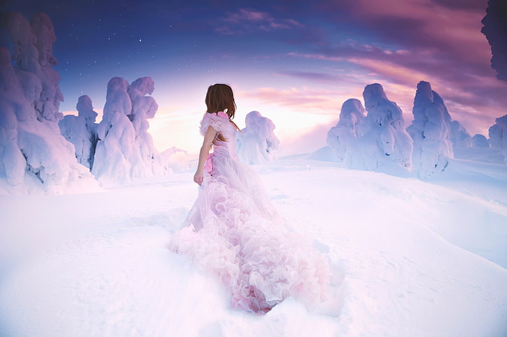 fantasy art, winter, snow, real people, sky, beauty in nature, HD wallpaper