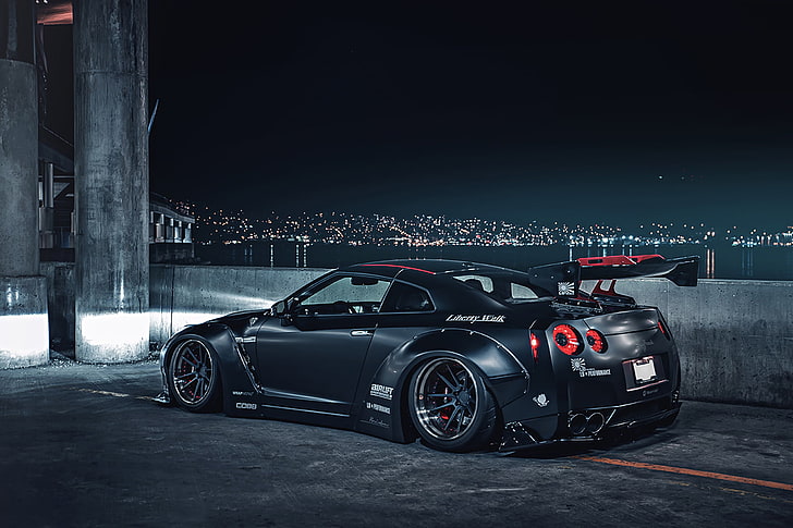 black Nissan GT-R coupe, City, Japan, Car, Matte, R35, Sport, HD wallpaper