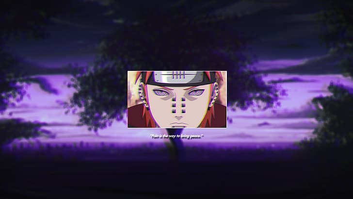 Naruto (anime), purple background, VHS, anime boys, Rinnegan
