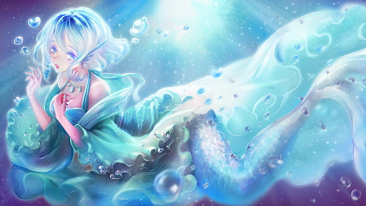HD wallpaper: anime girls, siren, water, sea, blue, underwater, animals in  the wild | Wallpaper Flare