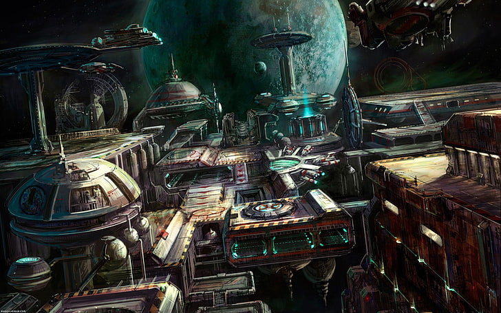 game wallpaper, StarCraft, artwork, Terrans, space station, video games, HD wallpaper