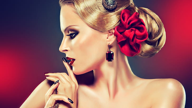 Beautiful blonde fashion girl, jewelry, HD wallpaper