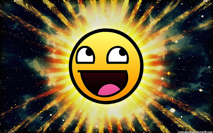 laughing emoji illustration, emoticons, awesome face, memes, illuminated HD wallpaper
