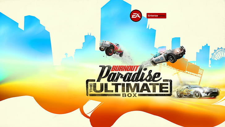 action, burnout, game, paradise, poster, race, racing, video, HD wallpaper