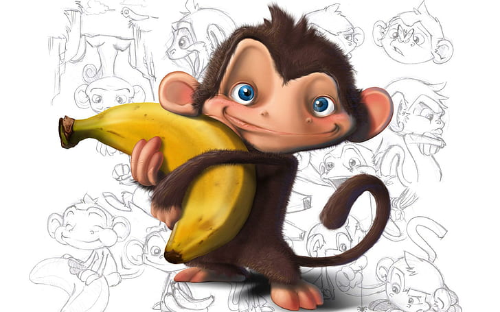 Monkey holding a banana, monkey holding yellow banana illustration, HD wallpaper