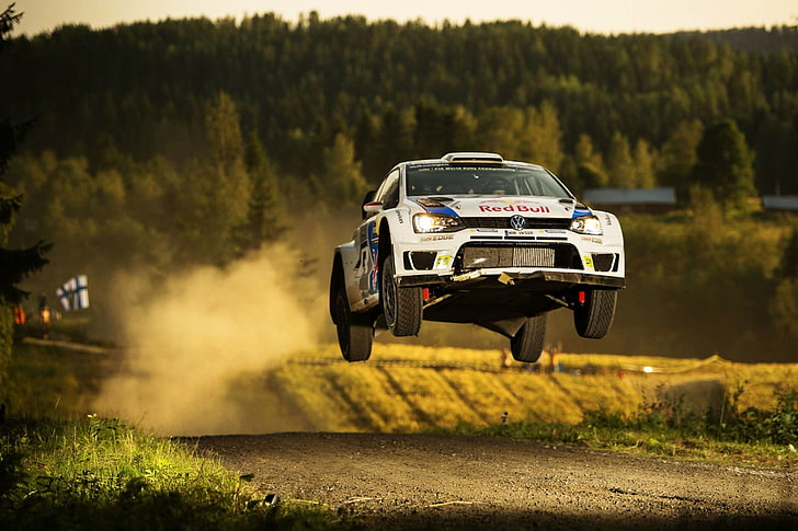 Dust, Volkswagen, Jump, WRC, Rally, Finland, Polo, mode of transportation, HD wallpaper