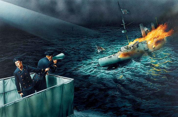 fire, flame, smoke, figure, art, sailor, Chile, officer, WW1