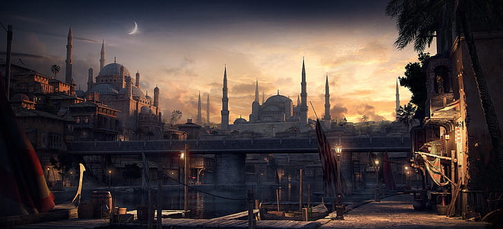 Fantasy, City, Bridge, Building, Constantinople, Mosque