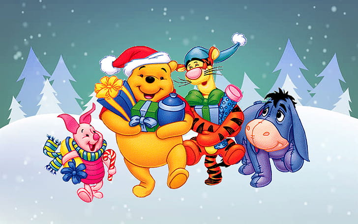 Winnie The Pooh And Friends Cartoon Christmas Gifts Hd Wallpaper 2560×1600, HD wallpaper