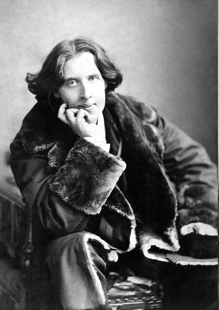 Fur Coats, men, monochrome, Oscar Wilde, sitting, smiling, vintage