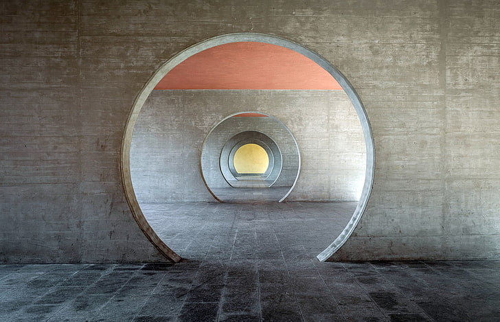 concrete tunnel, building, architecture, geometric shape, no people, HD wallpaper