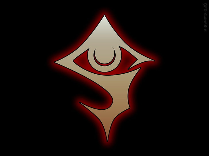beige and red eye logo, Hellsing, anime, studio shot, black background