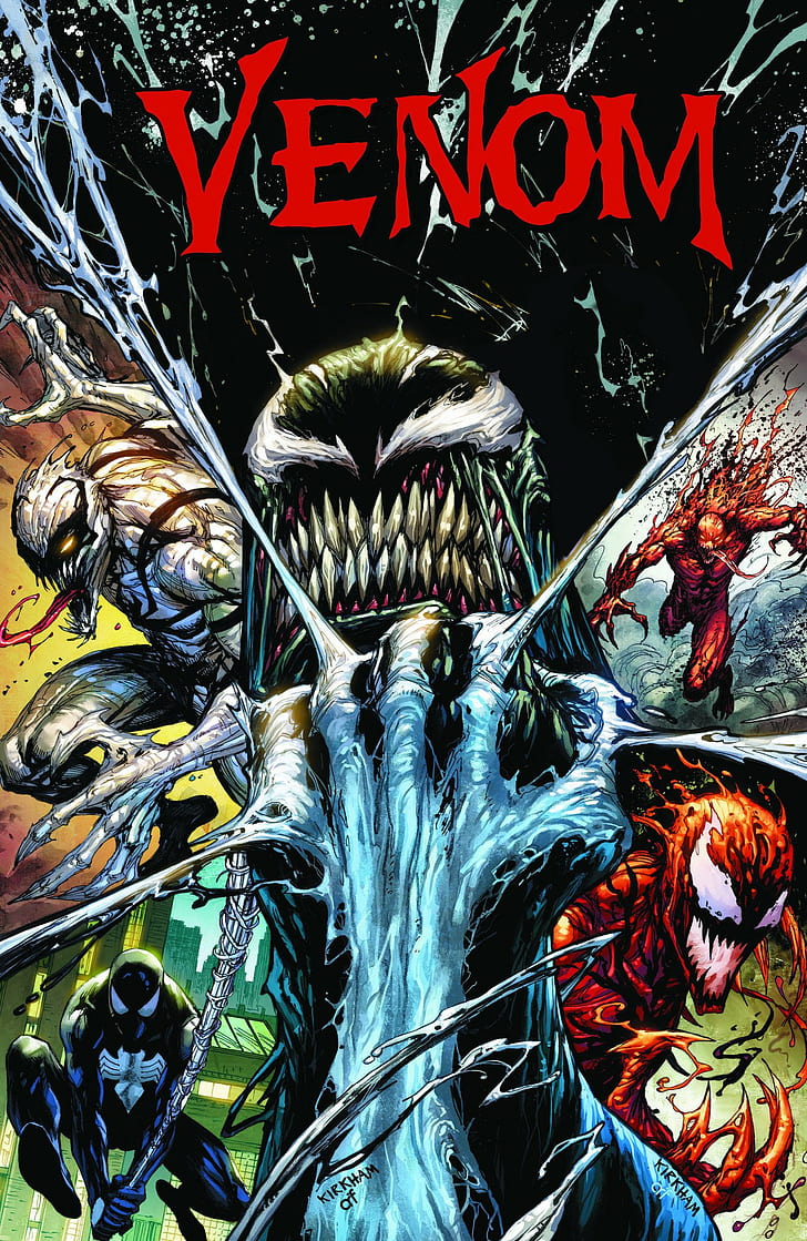 Venom, Carnage, Anti Venom, Spider-Man, Toxin, comic art, drawing, HD wallpaper