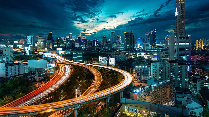 brown building, Thailand, Bangkok, city, town, road, landscape, HD wallpaper