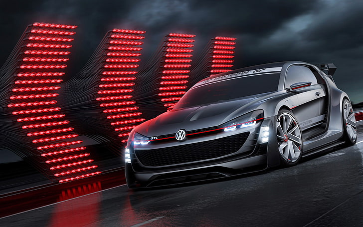 black Volkswagen coupe, GTI, Gran Turismo, concept cars, red, HD wallpaper